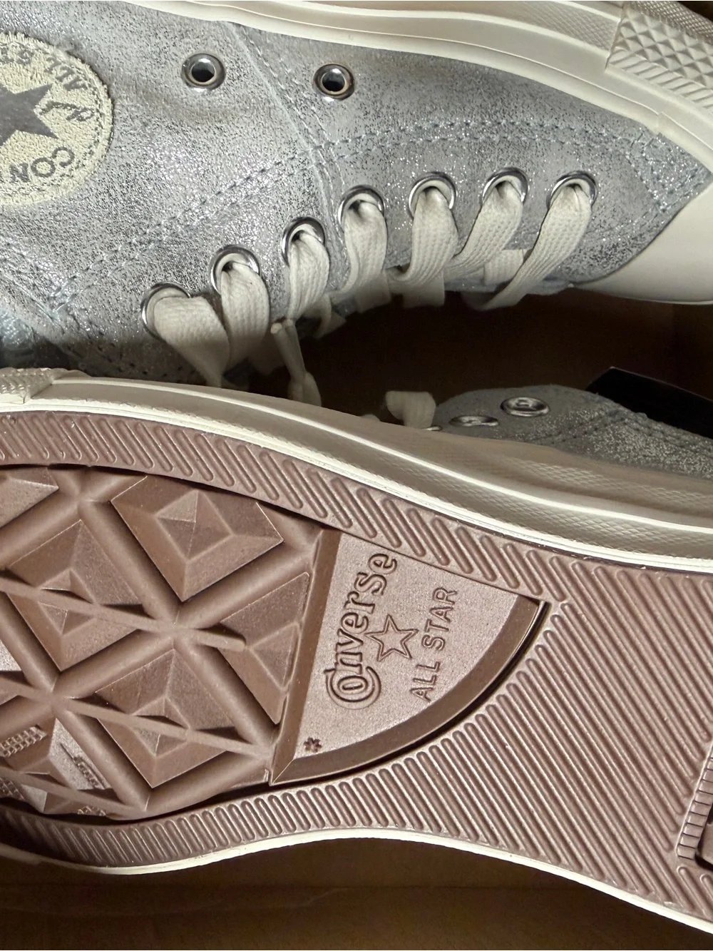 Converse Silver High-Top Sneakers with Cream Laces